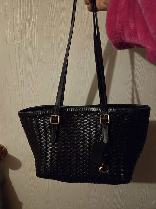 Coach Handbags - Coach Black Woven Tote with Gold Hardware